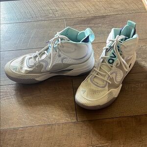 White and Teal High-Top Sneakers